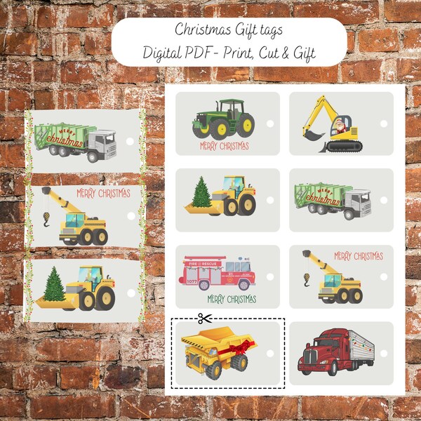 Christmas Gift tags- Trucks- Construction- Boy Gift tags- To From tags- Name Tags