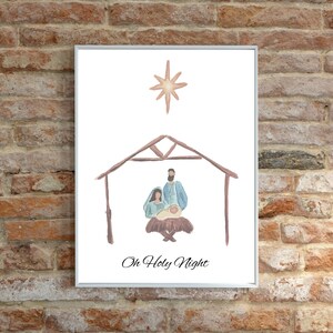 Christmas- Oh Holy Night Printable- Mary, Joseph and Jesus- Printable Wall Art