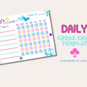 Kid&#39;s Chore Chart Template Canva, Chore Calendar Printable, House Chores List, Responsibility Chart Printable, Routine chart, Reward chart