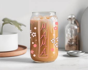 Mom Life Flower Libbey Glass Wrap PNG, Mother's Day Mama Flower Glass Cup, Best Mom Ever Tumbler Sublimation Design PNG, Digital Download