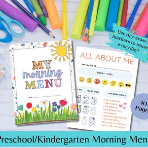 Preschool morning menu printable, homeschool preschool, preschool worksheets, homeschool menu, alphabet printable
