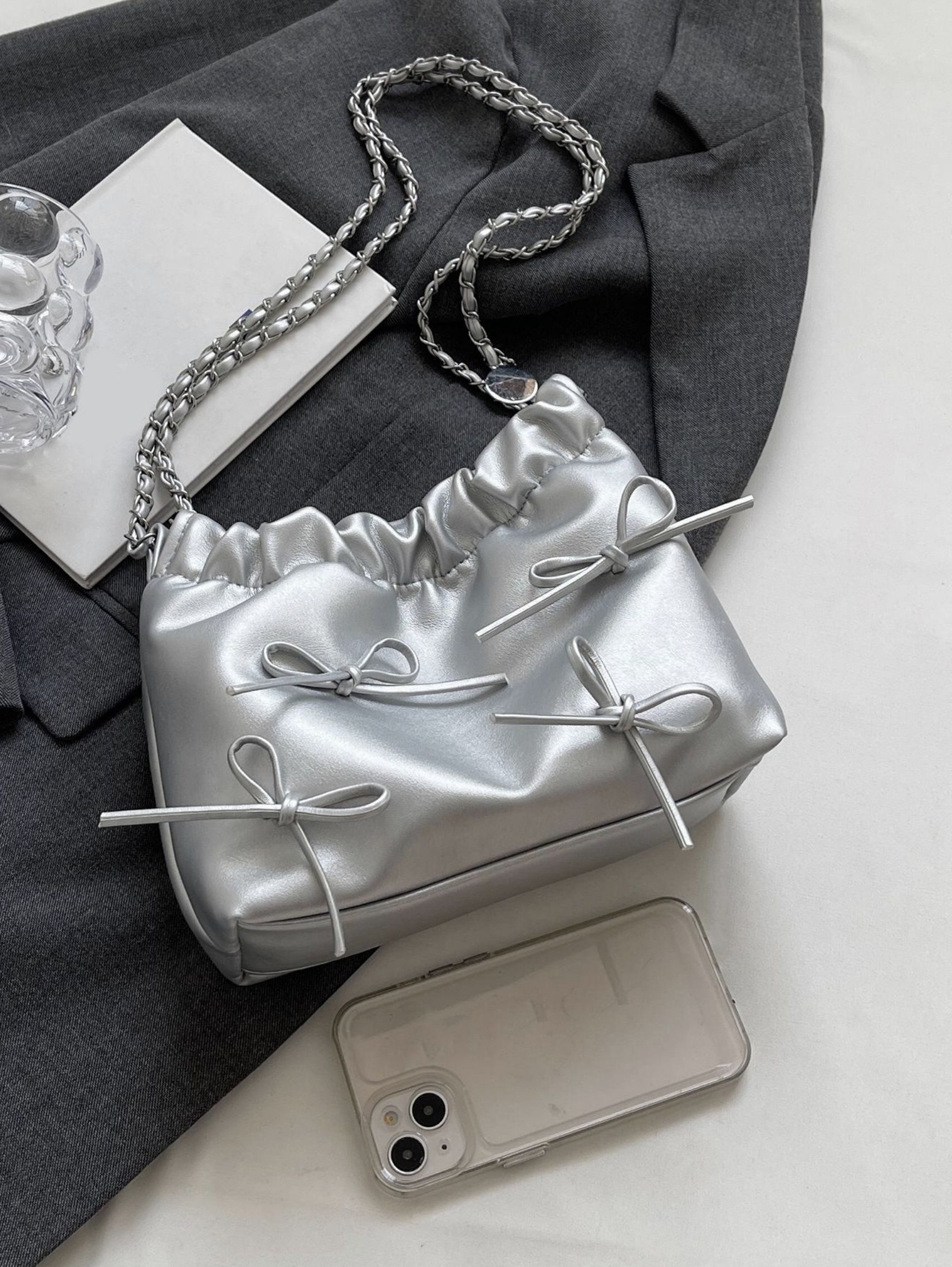 Nevada Silver Metallic Straw Shoulder Bag