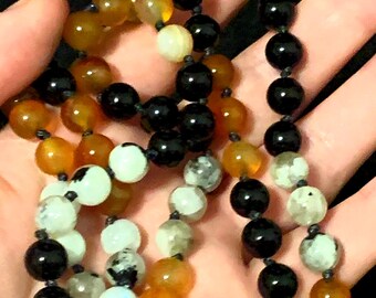 108 Bead Mala - carnelian, moonstone, onyx