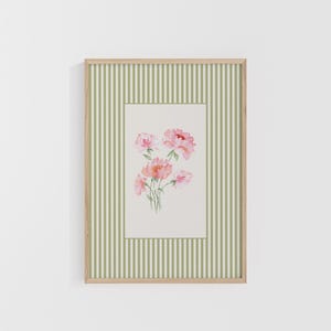 Vintage Stripe Flower In Dark Green | Digital Download Wall Art | Trendy Decor | Vintage Wall Art | Cottagecore Wall Print | Flower Wall Art