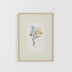 Vintage Stripe Flower In Light Green | Digital Download Wall Art | Trendy Decor | Vintage Wall Art | Cottagecore Wall Print