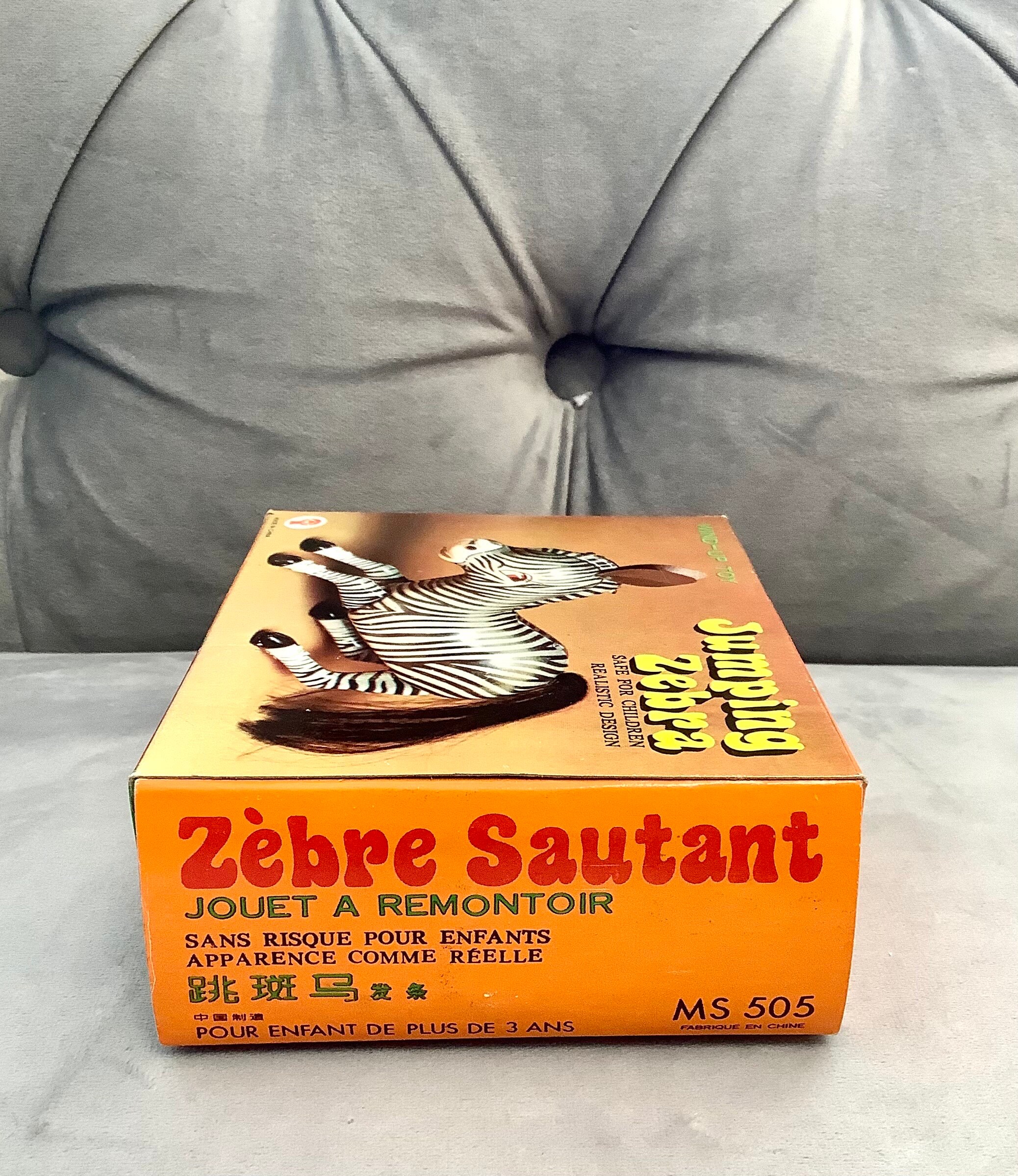Vintage 1970s Metal Clockwork Jumping Zebra Wind-up Toy With