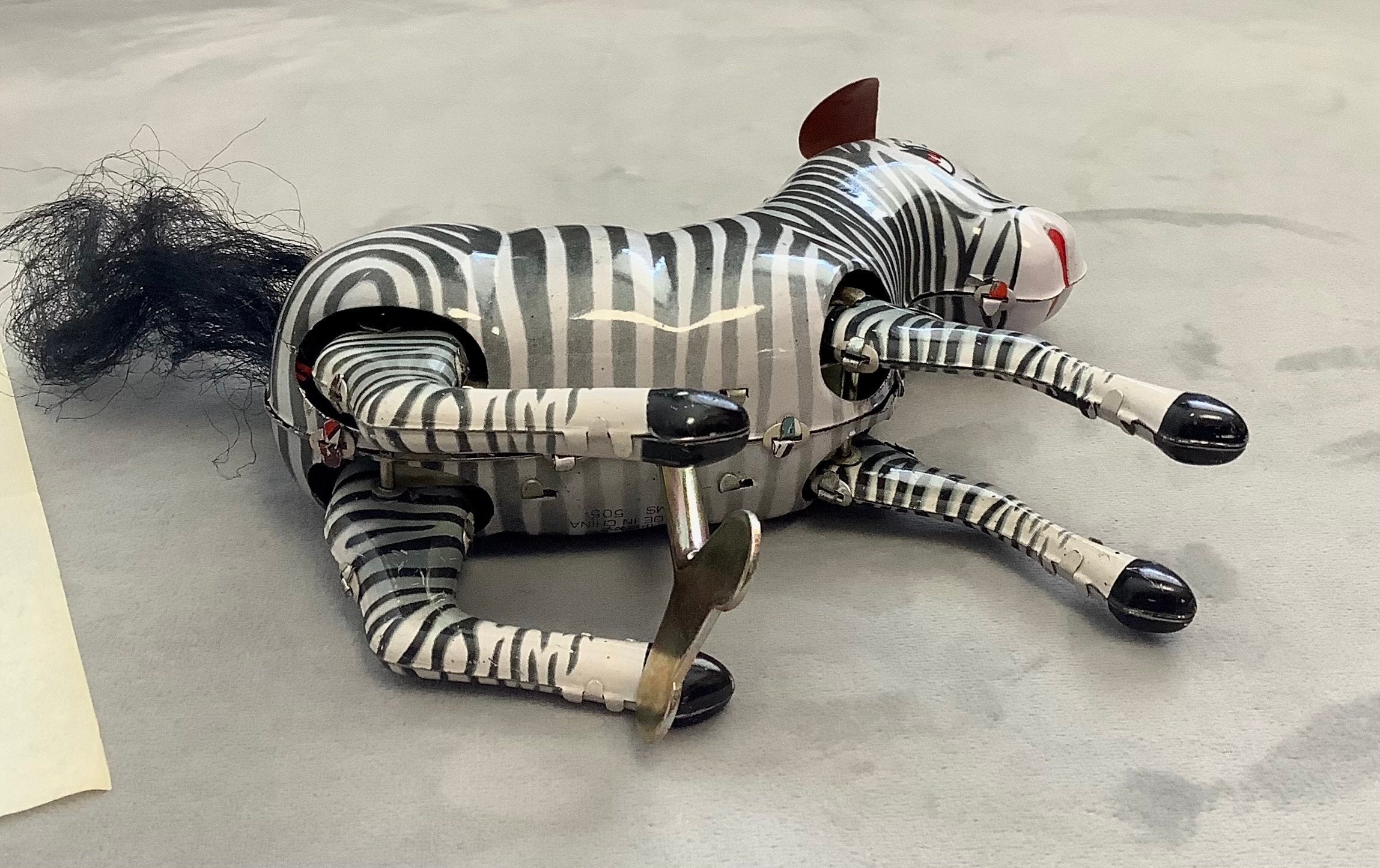 Vintage 1970s Metal Clockwork Jumping Zebra Wind-up Toy With