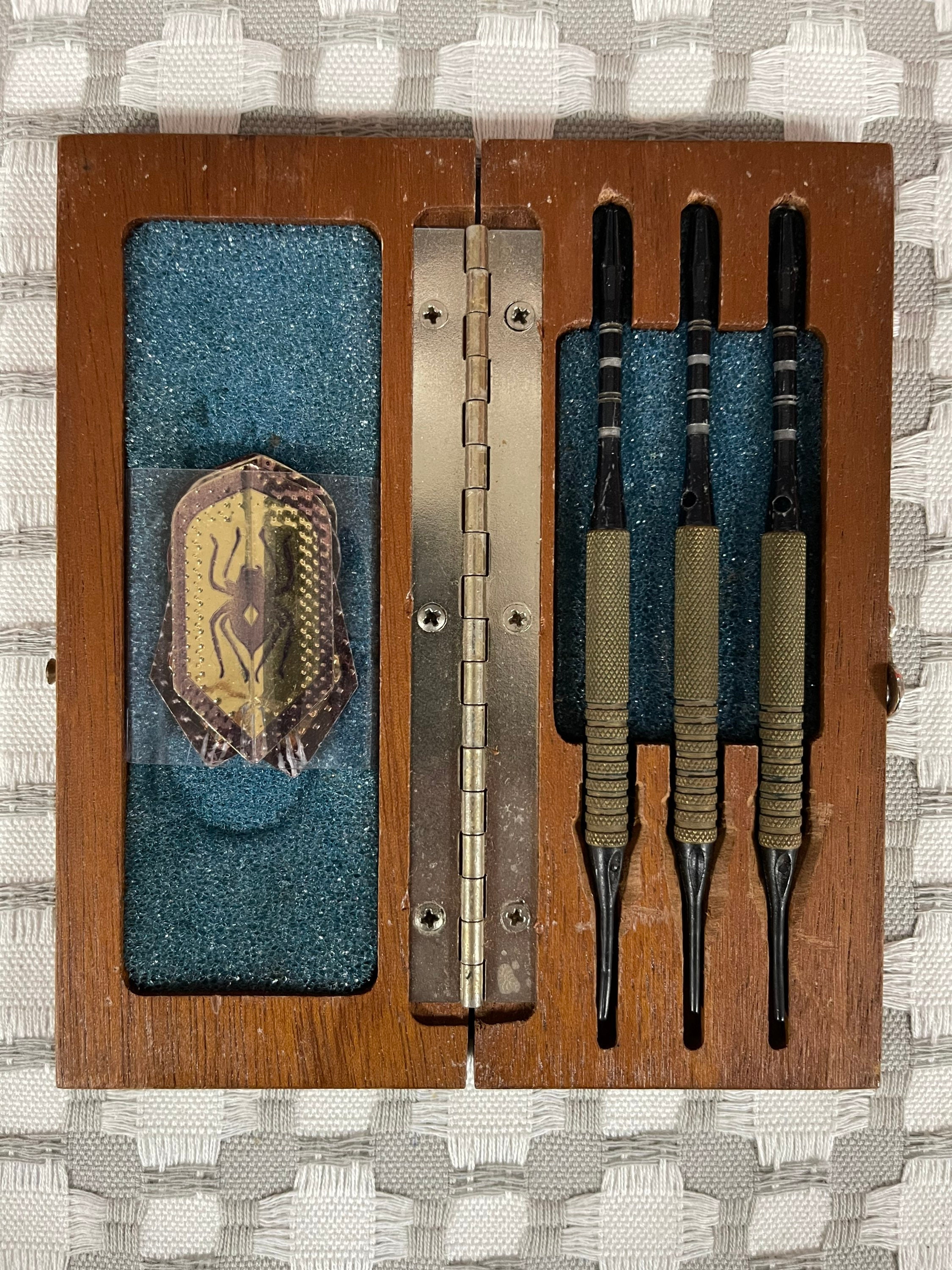 Vintage Accudart Set of 3 Darts With Original Wood Carrying Case