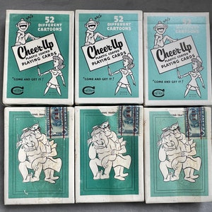 CHEER-UP Plastic Coated Playing CARDS &quot;Come and Get It&quot; Printed in U.S.A. 52 Different Cartoons