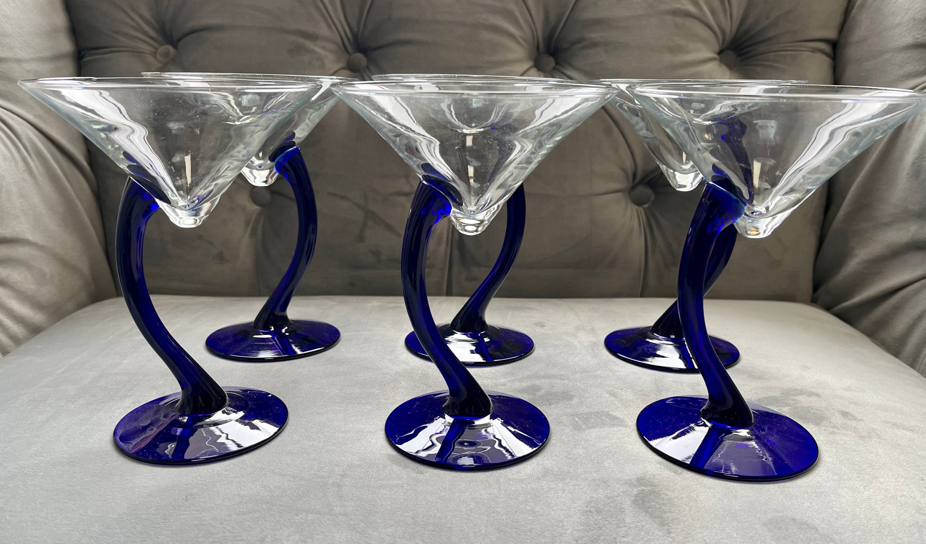 Vintage Cobalt Blue Cocktail ~ Martini Glasses, Set of 4, Cobalt Blue  Twisted Stemmed Cocktail glasses Vintage Cobalt Blue Champagne Glasses