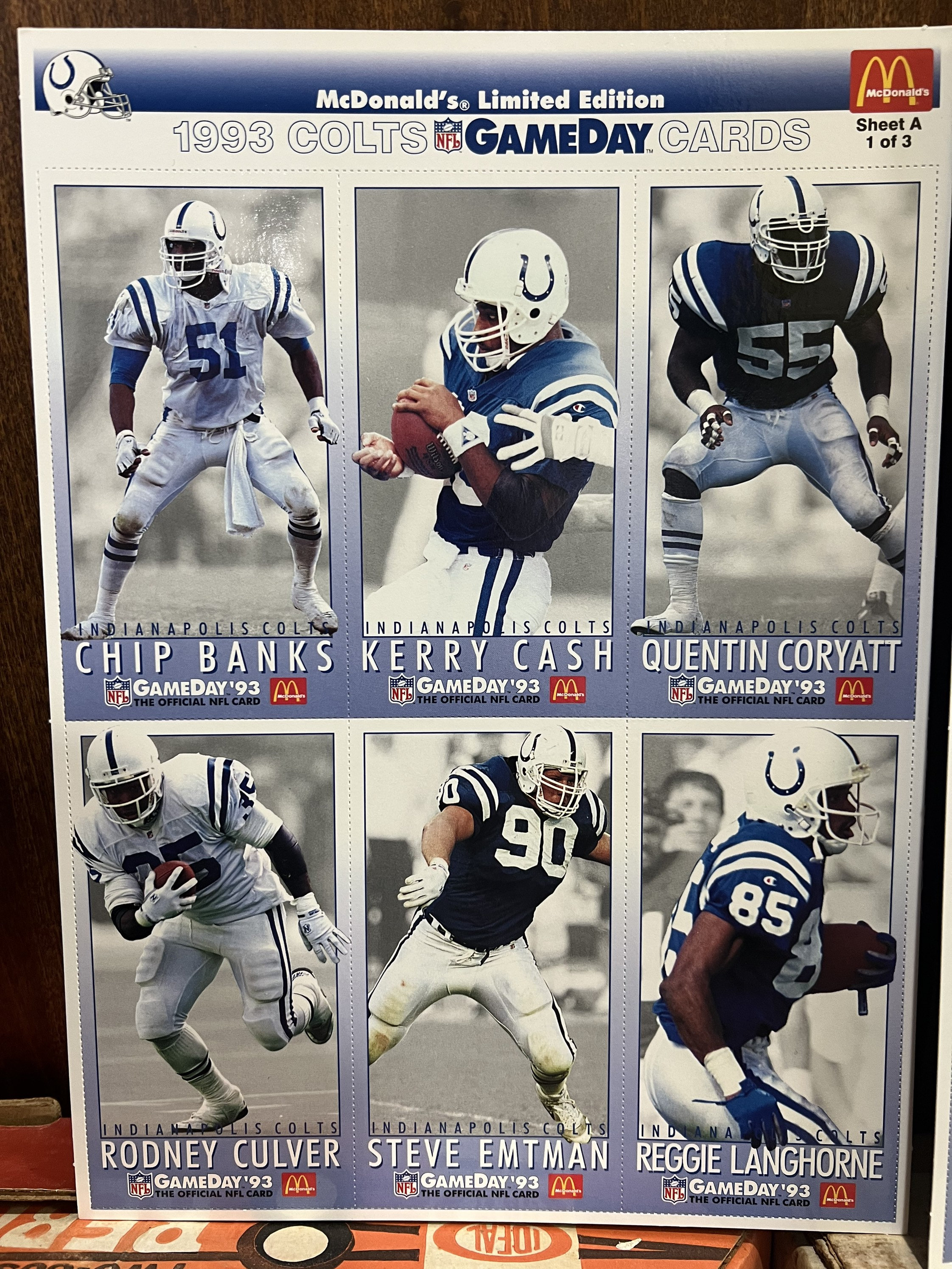1993 COLTS Game Day Mcdonalds Collector Cards! 1-3 Complete Series