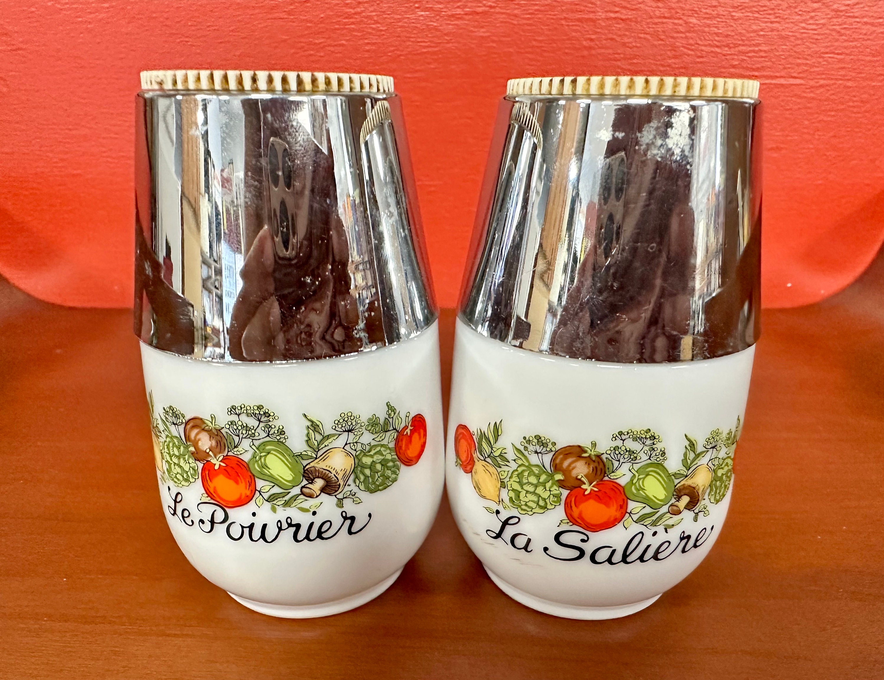 Vintage Gemco CORNING Salt and Pepper Shakers SPICE of LIFE La Saliere and  Le Poivrier 