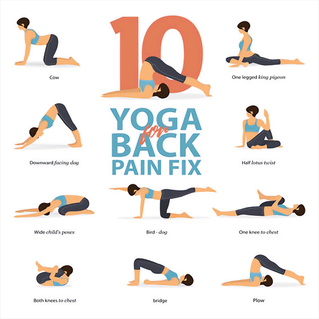 10 Yoga Stretches for Back Pain Relief — Printable Poster Digital ...