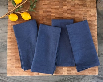 Premium French Linen Napkins 18x18", Sets, Stonewashed, Handcrafted Mitered Corners, Luxury Dining Gift, Elegant Table Decor (Classic Blue)