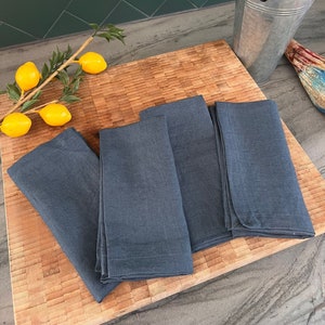 Servilletas de lino 100 % francés, 45,7 x 45,7 cm, juego de 4, lino puro lavado a la piedra, hechas a mano con esquinas en inglete, un gran regalo (azul índigo)
