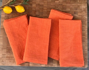 Premium French Linen Napkins 18x18", Sets, Stonewashed, Handcrafted Mitered Corners, Luxury Dining Gift, Elegant Table Decor (Burnt Orange)