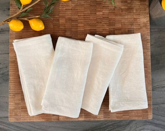 Premium French Linen Napkins 18x18", Sets, Stonewashed, Handcrafted Mitered Corners, Luxury Dining Gift, Elegant Table Decor (White Alyssum)