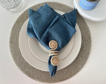 Premium French Linen Napkins 18x18", Sets, Stonewashed, Handcrafted Mitered Corners, Luxury Dining Gift, Elegant Table Decor (Indigo Blue)