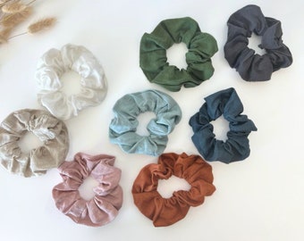 100% Linen Scrunchies - Set of 3 - Natural Pure Linen - Handcrafted Hair Elastic Set - Elegant Organic Hair Tie Accessories (Blue Tones)