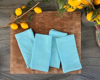 Premium French Linen Napkins 17x17", Sets, Stonewashed, Handcrafted Mitered Corners, Luxury Dining Gift, Elegant Table Decor (Angel Blue)