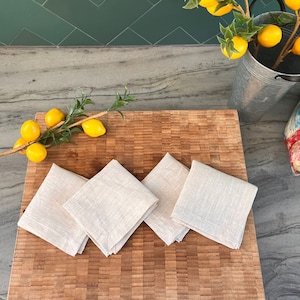 Linen Cocktail Napkins - 100% French Linen -10 x 10 inch, Set of 4 - Stonewashed Pure Linen - Handcrafted Cloth - Great Gift (Soft Oatmeal)