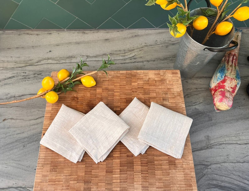 Linen Cocktail Napkins - 100% French Linen -10 x 10 inch, Set of 4 - Stonewashed Pure Linen - Handcrafted Cloth - Great Gift (Soft Oatmeal)