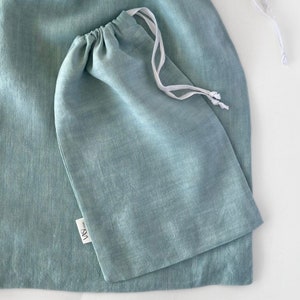 100% Organic Linen Bag - Drawstring closure - kitchen storage - Zero waste food - Eco-Friendly Gift - Reusable - Blue-Small 8&quot;x12&quot;