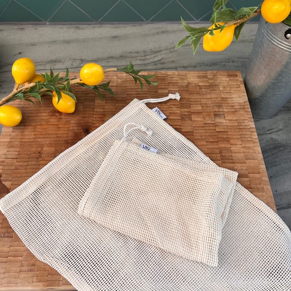 Eco-Friendly Cotton Mesh Bags (2-Pack) | Reusable Produce Storage | Durable Grocery Sack | Zero-Waste Shopping | Plastic-Free Large Bags