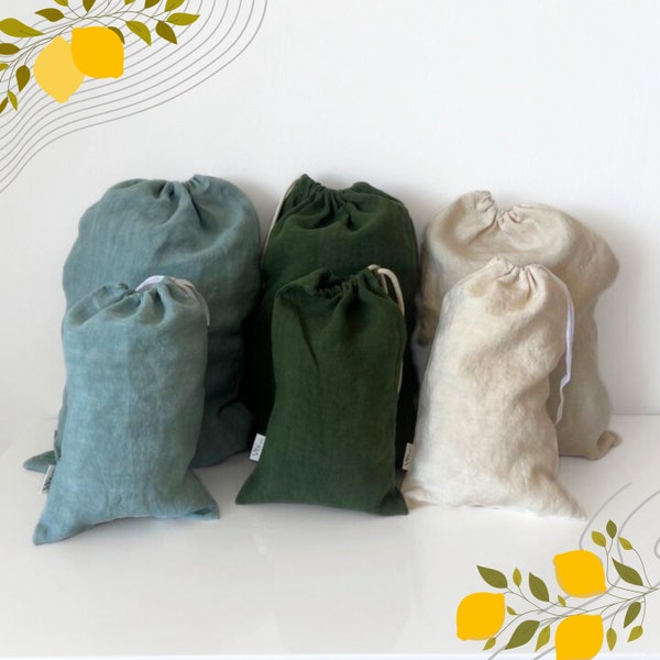 100% Linen Bread Bag - Drawstring closure - Organic Linen kitchen storage - Zero waste food storage - Eco-Friendly Gift - Reusable - Colors