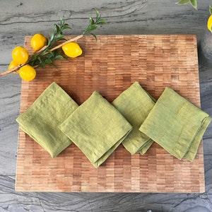 Premium French Linen Napkins 18x18, Sets, Stonewashed, Handcrafted Mitered Corners, Luxury Dining Gift, Elegant Table Decor Lima Green 10"x10"