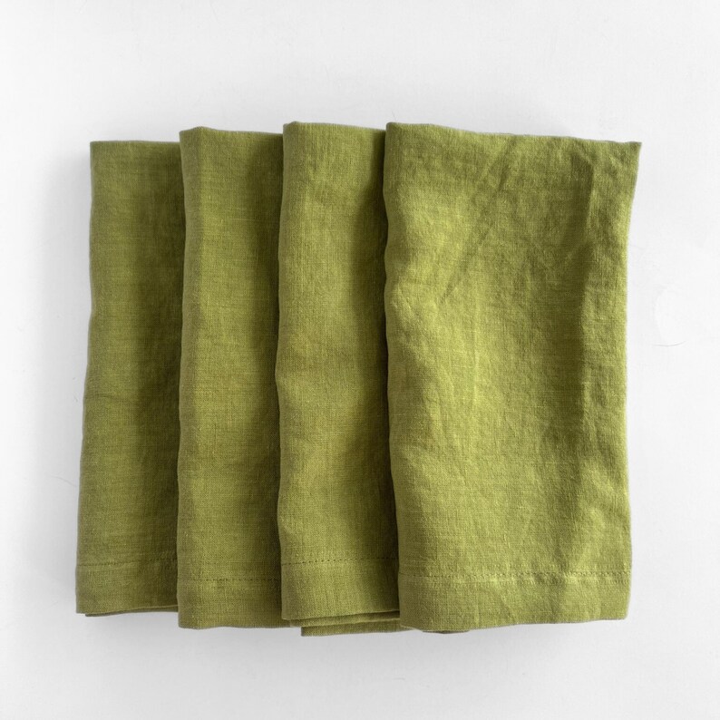 Premium French Linen Napkins 17x17", Sets, Stonewashed, Handcrafted Mitered Corners, Luxury Dining Gift, Elegant Table Decor (Lima Green) VASI studio.