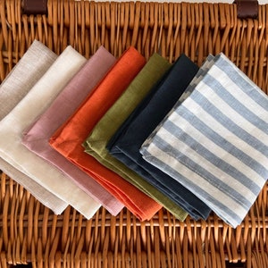 100% Linen Cocktail Napkins Set - 10x10&quot; - Stonewashed, Handcrafted Mitered Corners - Pure  French Flax Linen - Elegant Gift -All Colors