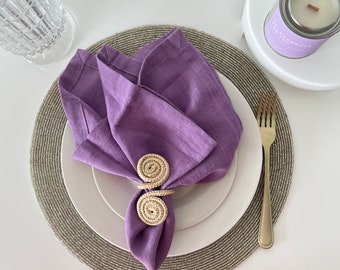 Premium French Linen Napkins 17x17", Sets, Stonewashed, Handcrafted Mitered Corner, Luxury Dining Gift, Elegant Table Decor (Dusty Lavender)