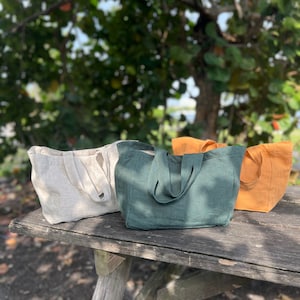 Kleine Leinentasche - Eco freundlich natürlich, Zero Waste Tasche mit Taschen, Stonewash, weich, langlebig - französischer Stil - lässige Alltagstasche - Farben