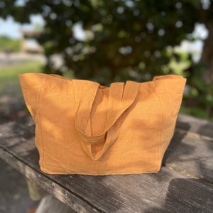 Small Linen Bag, Natural Linen Handbag, Camel Linen Bag Small Linen Bag, Natural Linen Handbag, Camel Linen Bag
