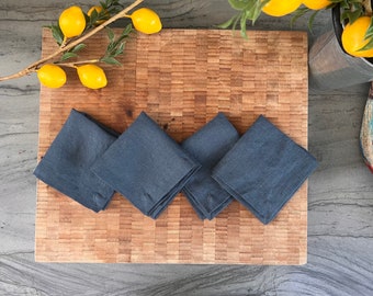 Linen Cocktail Napkins - 100% French Linen -10 x 10 inch, Set of 4 or 2 - Stonewashed Pure Linen - Handcrafted- Great Gift (Indigo Blue)