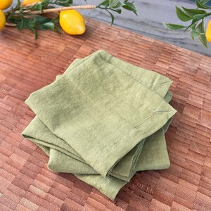 Premium French Linen Napkins 18x18, Sets, Stonewashed, Handcrafted Mitered Corners, Luxury Dining Gift, Elegant Table Decor Lima Green image 9