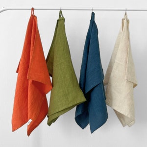 Rustic 100% Linen Towels - Set of 2, Kitchen towels, Tea Towels with loop, Stonewashed Linen, Pure Linen Multiuse Towels