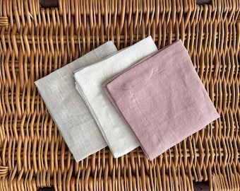 Handgefertigte Leinen Cocktailservietten: Steingewaschener französischer Flachs, auf Gehrung geschnittene Ecken - 2er oder 4er Set ~ 10x10 cm ~ Reines Flachs Leinen ~ Tolles Geschenk.