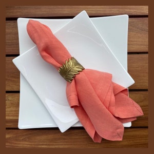 100% French Linen Napkins -18 x 18 inch, Set of 4 - Stonewashed Pure Linen - Handcrafted with Mitered Corners - Great Gift (Coral Rouge)