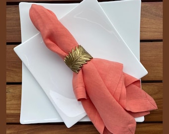 100% French Linen Napkins -18 x 18 inch, Set of 4 - Stonewashed Pure Linen - Handcrafted with Mitered Corners - Great Gift (Coral Rouge)