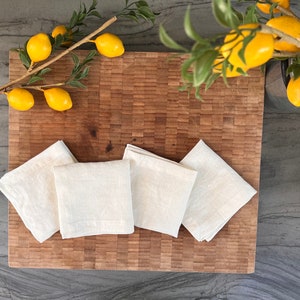 Linen Cocktail Napkins - 100% French Linen -10 x 10 inch, Set of 4 - Stonewashed Pure Linen - Handcrafted Cloth - Great Gift (White Alyssum)