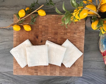 Linen Cocktail Napkins - 100% French Linen -10 x 10 inch, Set of 4 or 2 - Stonewashed Pure Linen - Handcrafted - Great Gift (White Alyssum)