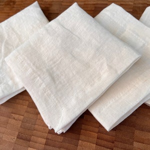 Linen Cocktail Napkins - 100% French Linen -10 x 10 inch, Set of 4 - Stonewashed Pure Linen - Handcrafted Cloth - Great Gift (White Alyssum)