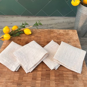 Linen Cocktail Napkins - 100% French Linen -10 x 10 inch, Set of 4 - Stonewashed Pure Linen - Handcrafted Cloth - Great Gift (Soft Oatmeal)