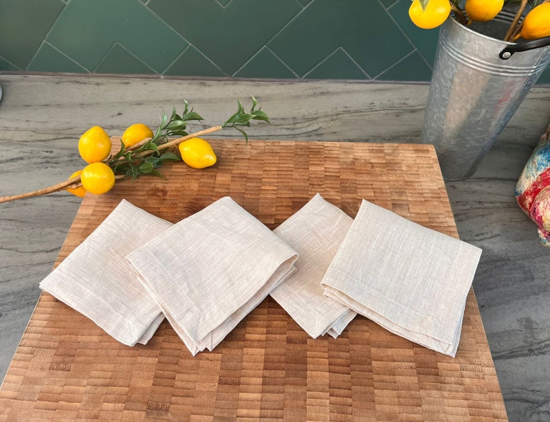 Linen Cocktail Napkins - 100% French Linen -10 x 10 inch, Set of 4 - Stonewashed Pure Linen - Handcrafted Cloth - Great Gift (Soft Oatmeal)