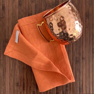 100% French Linen Napkins -18 x 18” or 10”, Set of 4 - Stonewashed Pure Linen- Handcrafted with Mitered Corners - Great Gift (Burnt Orange)
