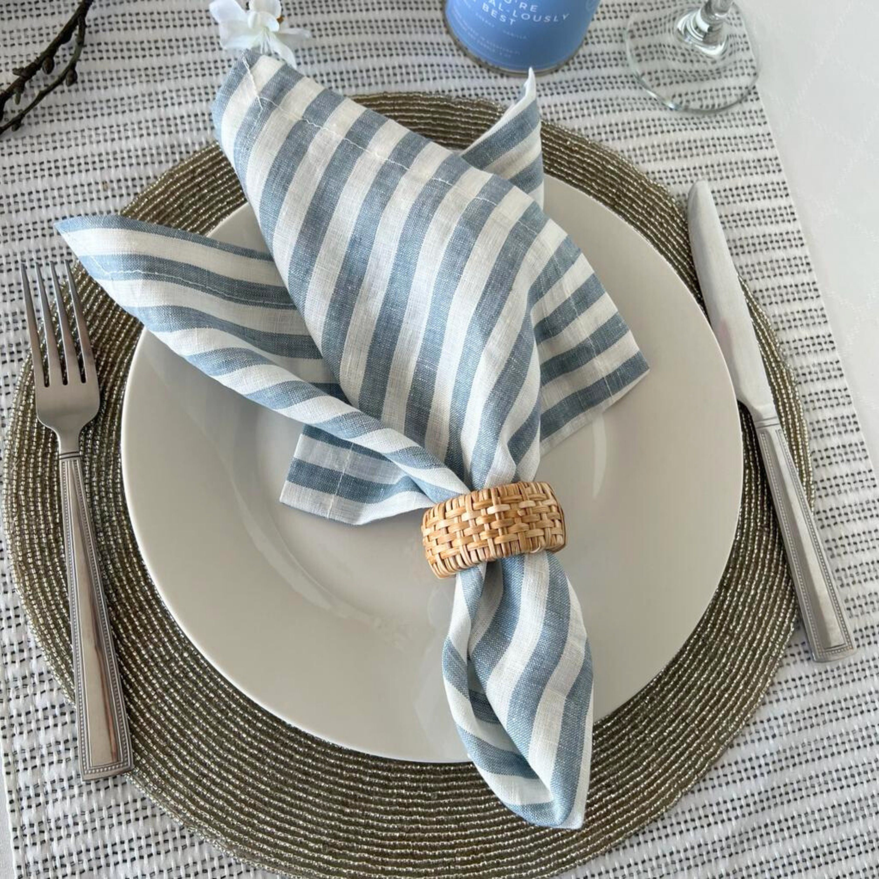 Threadmill Blue Stripe White Cloth Napkins Set of 12 Cotton, Reusable 16 x  20 inch Napkins Cloth Washable, Dinner Napkins Perfect for Wedding