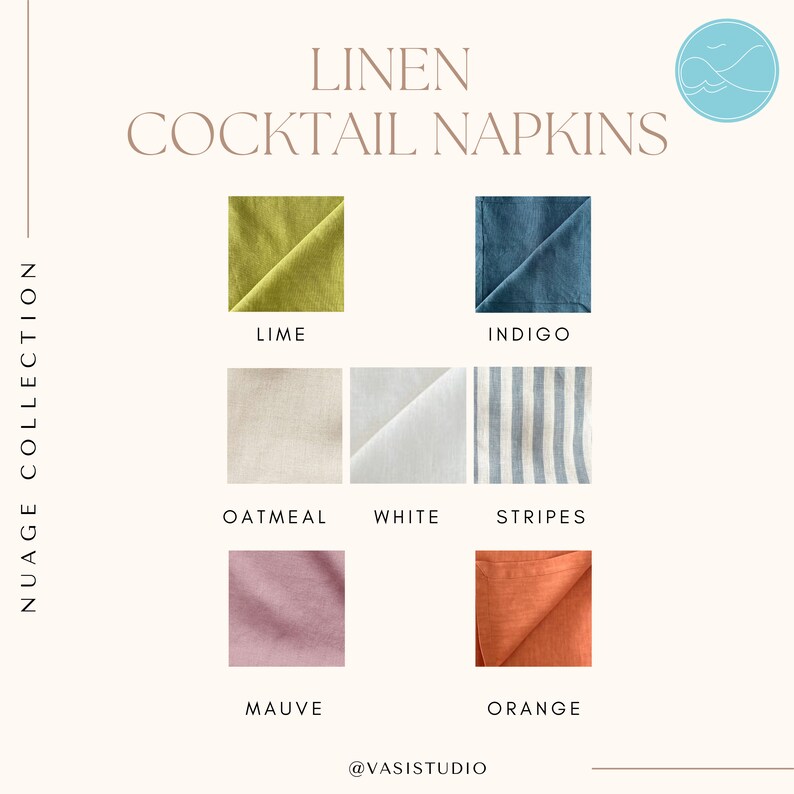 Linen Cocktail Napkins - 100% French Linen -10 x 10 inch, Set of 4 - Stonewashed Pure Linen - Handcrafted Cloth - Great Gift (White Alyssum) VASI studio