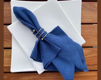 100% French Linen Napkins -18 x 18 inch, Set of 4 - Stonewashed Pure Linen - Handcrafted with Mitered Corners - Great Gift (Classic Blue)